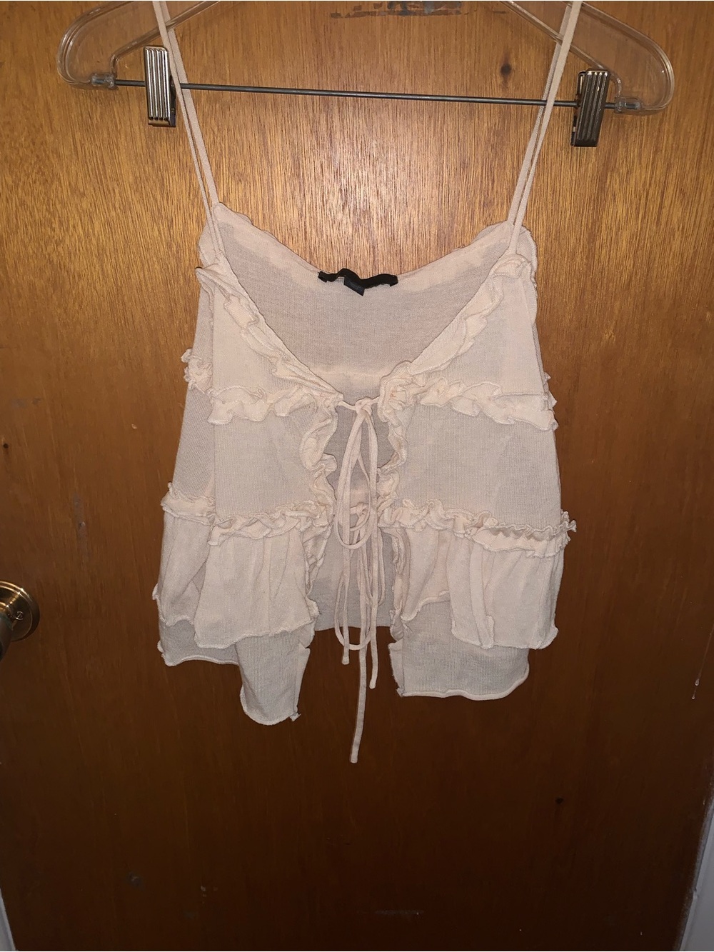 Light Pink Ruffle Tie-Front Spaghetti Strap Top